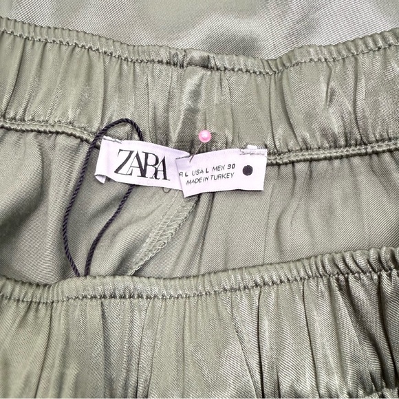 ZARA Olive Green Satin 2-Piece Set/Oversized Top XS/Pants L NWOT - Picture 9 of 11